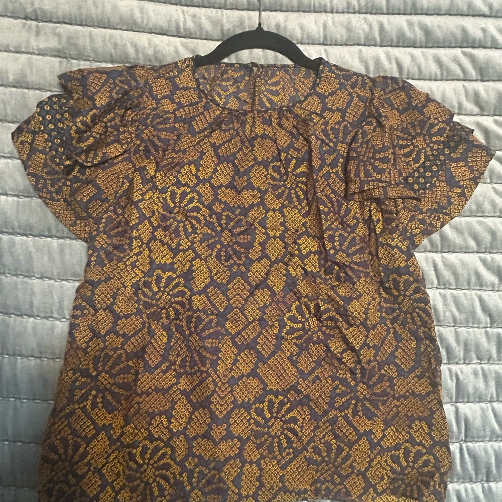 Ulla Johnson Ruffled Blouse in Brown and Blue